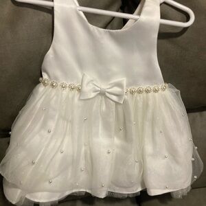 Elegant White Baby Dress with Pearl Details
